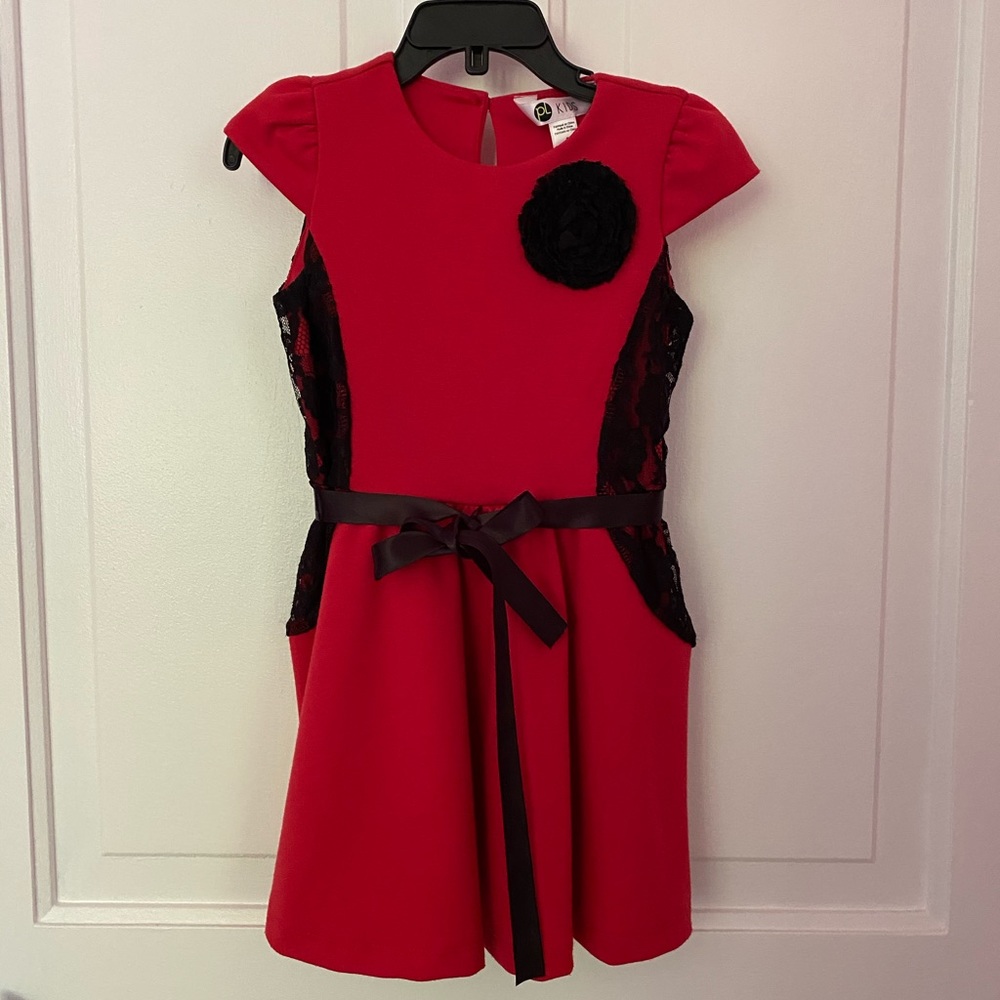 Girls Red Dress with Lace Sides 3T